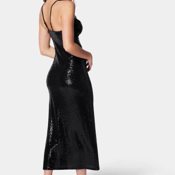 New with Tags Bebe Cowl Neck Shimmer Maxi Dress sz large - Picture 3 of 4